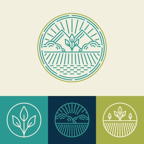 Vector agriculture and organic farm line logos