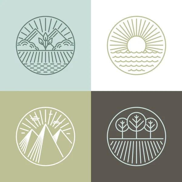 Vector line badges with landscapes