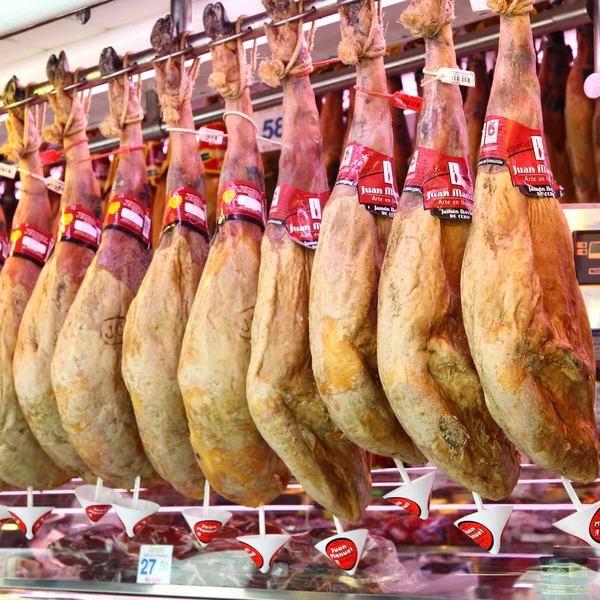 Market stall with spanish ham