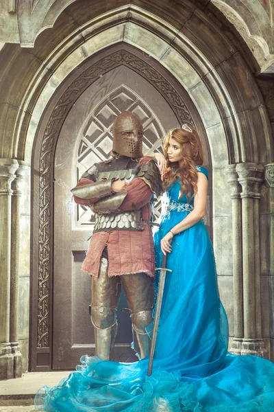 Medieval knight with his beloved lady.