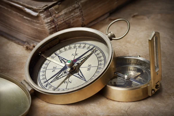 Antique compasses on vintage paper background