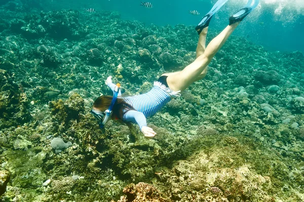 Woman with mask snorkeling