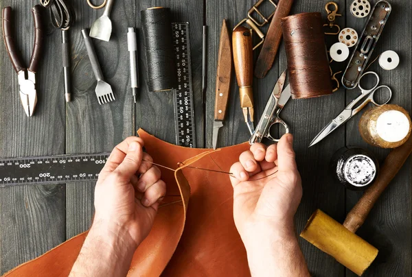 Man working with leather