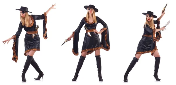 Woman pirate in various poses on white