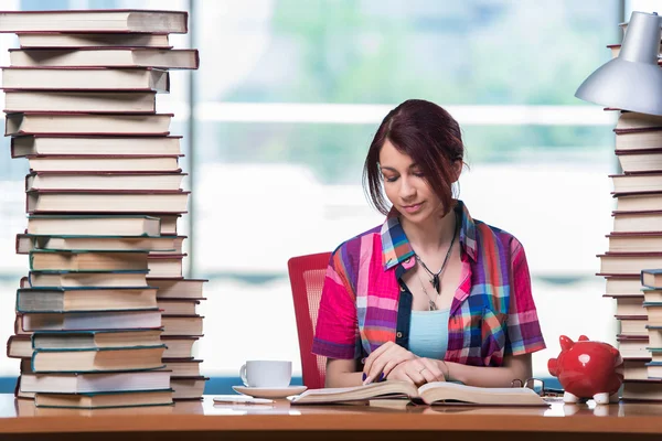 Concept of expensive textbooks with female student