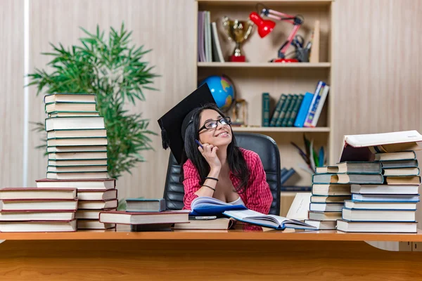 Young female student preparing for college school exams