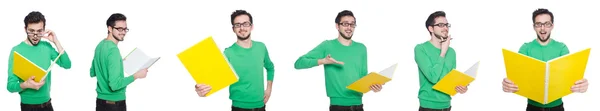 Collage of student with books on white