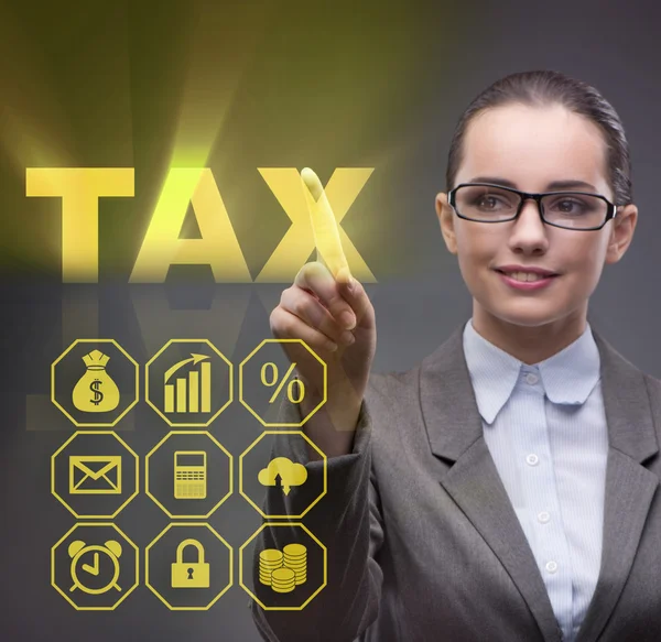Businesswoman in business tax concept