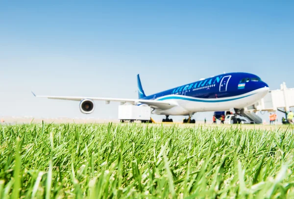 Baku - AUGUST 27, 2016: AZAL airplane boarding. on August 27 in