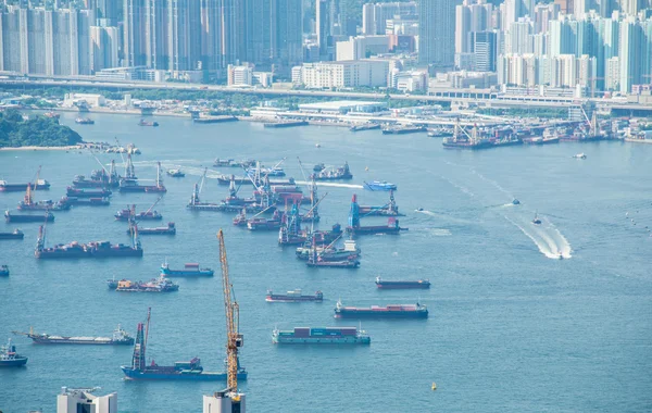 Busy Hong Kong port with many ships