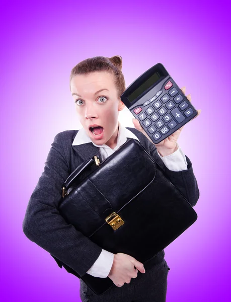 Nerd female accountant with calculator