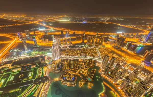 Panorama of night Dubai during sunset