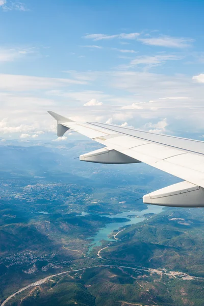 Airplane wing out of window