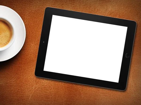 Tablet white screen similar to ipad display and coffee