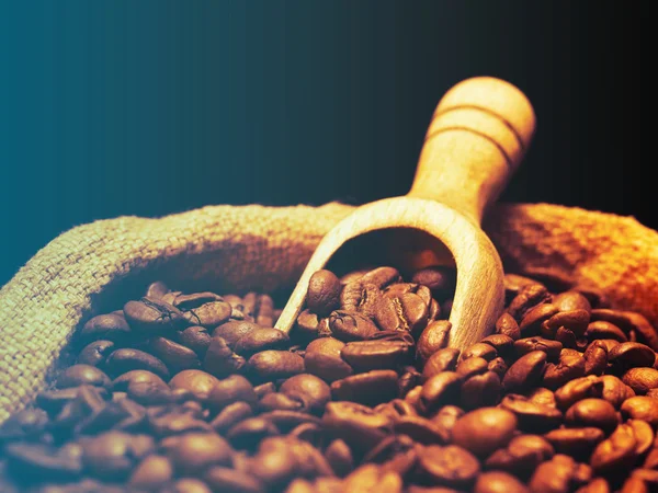 Coffee beans with with wooden scoop