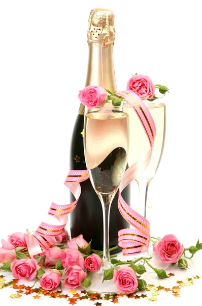 Pink roses and champagne