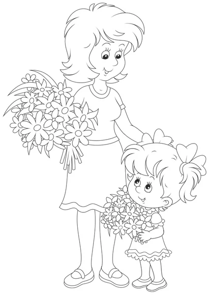 Mom and her daughter with flowers