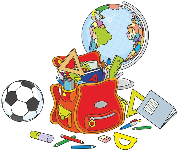 Schoolbag, globe and ball
