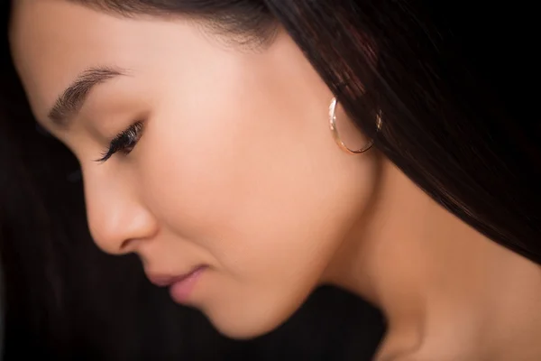 Close-up profile of asian lady in studio