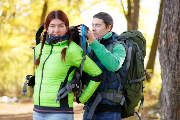 Woman on hiking trip with man