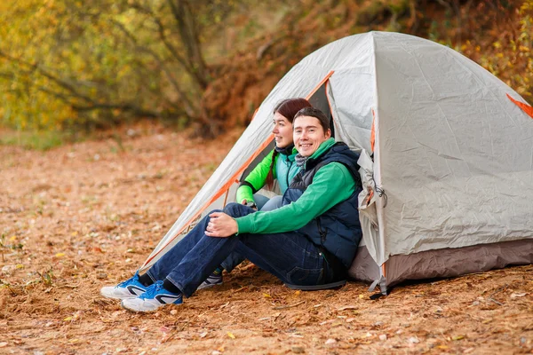 Woman and man camping trip