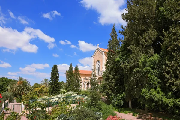 Temple is surrounded by a lush garden