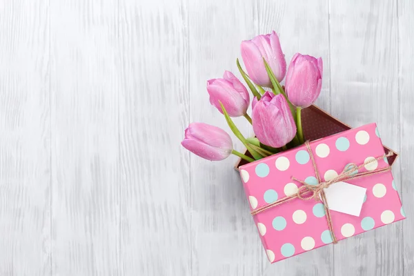 Tulip flowers in gift box