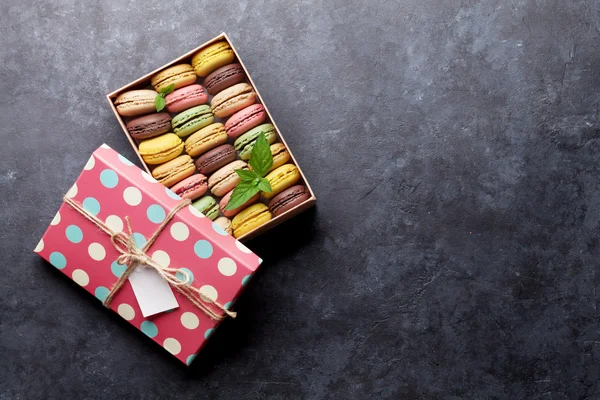 Colorful macaroons in box