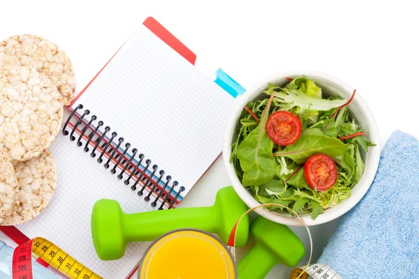 Healthy food and notepad for copy space