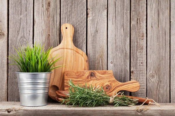 Cooking wood utensils and herbs