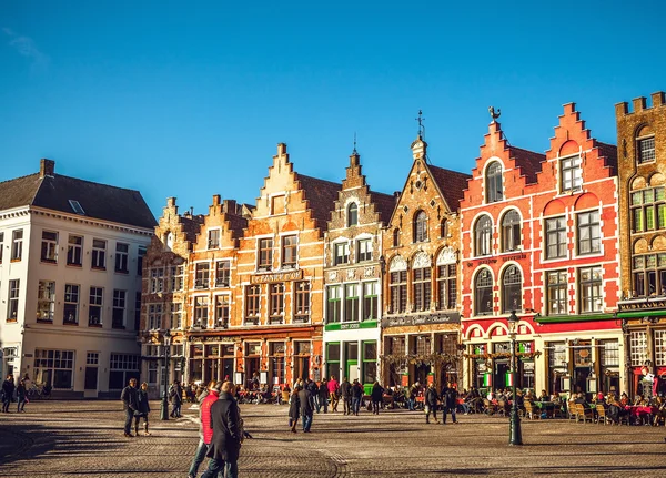 BRUGGE, BELGIUM - JANUARY 17, 2016: Christmas Grote Markt square in the beautiful medieval city Brugge at evening on January 17, 2016 in Brugge - Belgium.