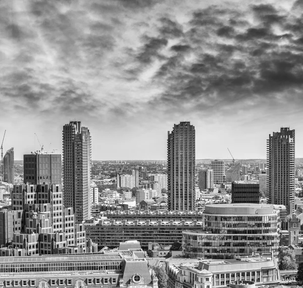 Black and white view of London City. Financial district