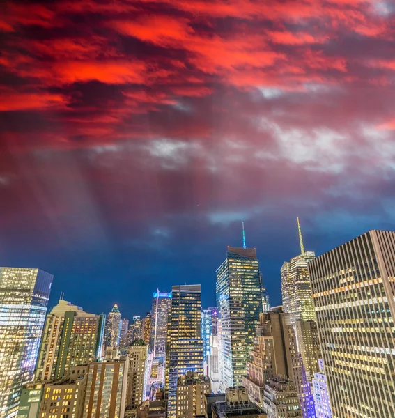 New York City at sunset. Amazing buildings from rooftop