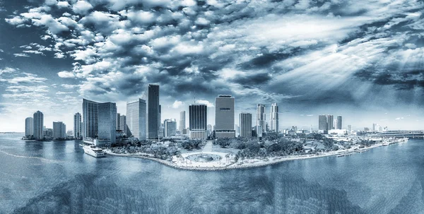 Monochromatic view of Miami from the sky.