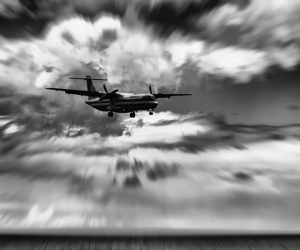 Landing airplane near the beach, business and travel concept