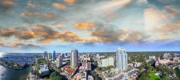 Sunset over Saint Petersburg, Florida - USA. Aerial view