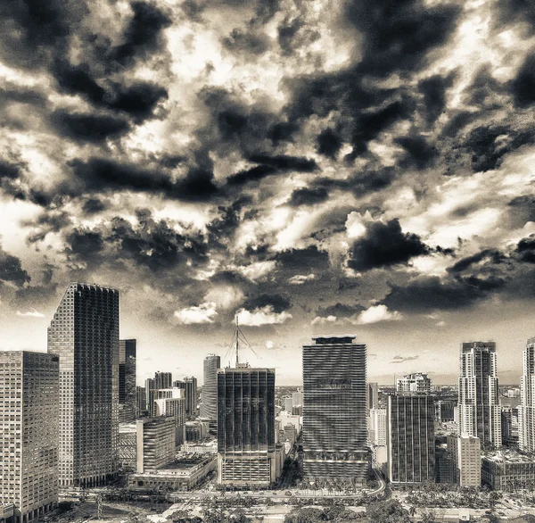 Downtown Miami buildings and sunset skyline