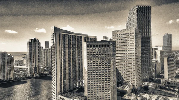 Downtown Miami buildings and sunset skyline