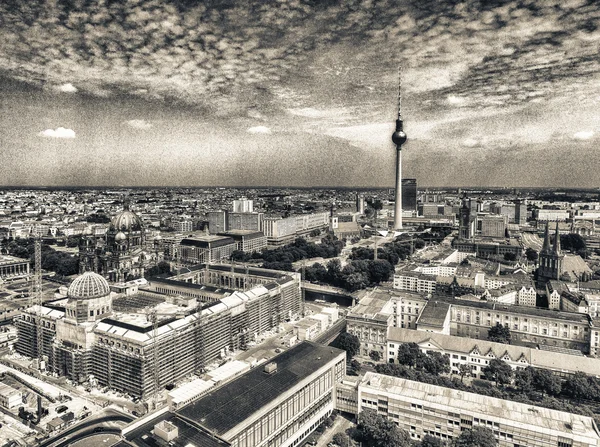 Buildings of Berlin from the air with city skyline and TV Tower