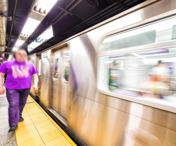 Moving subway train in Manhattan subway