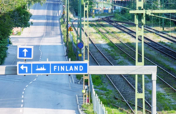Ferry to Finland, street sign in Sweden