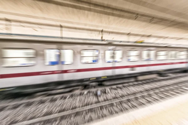 Blurred picture of Rome metro moving train