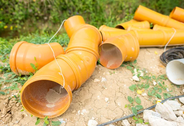 Plastic pipes at construction site