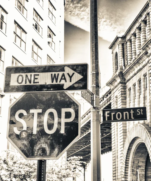 Street signs at Manhattan Bridge, New York