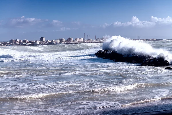 Stormy waves at sea coast