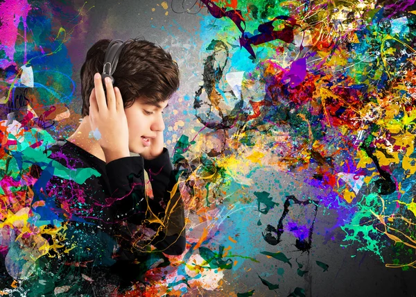 Teen boy listening to music