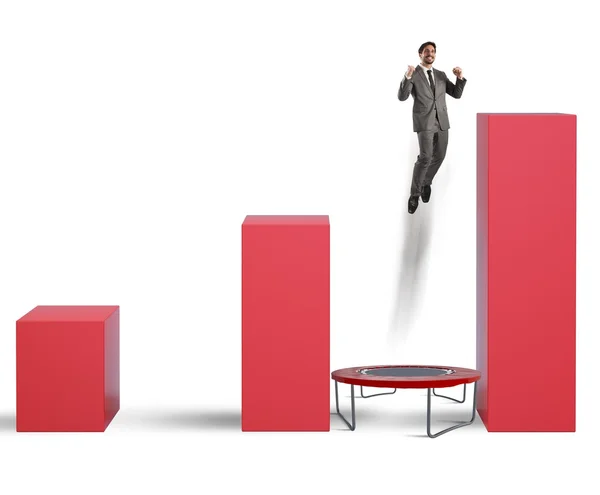 Businessman jumps between statistics