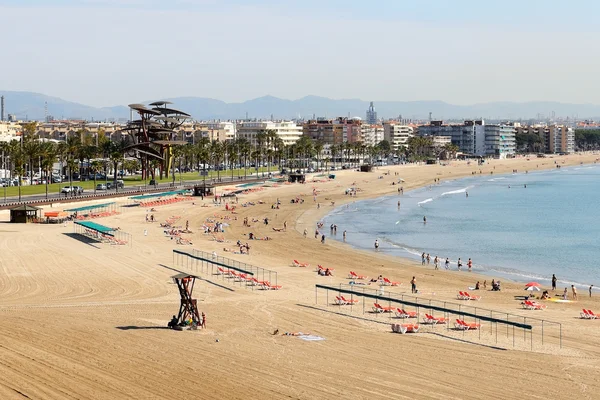 SALOU, SPAIN - MAY 25: The tourists enjoiying their vacation on the beach on May 25, 2015 in Salou, Spain. Up to 60 mln tourists is expected to visit Spain in year 2015.