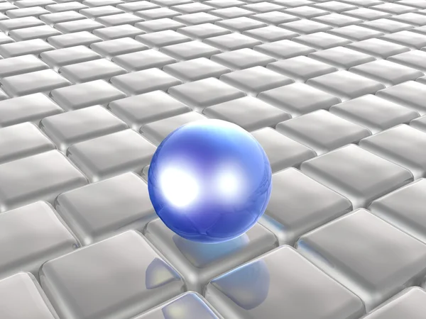 Blue sphere on grey cubes