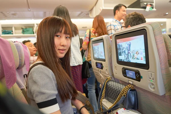 Woman onboard Emirates A380